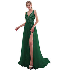 New women's clothing ladies temperament sequins split sexy V-neck backless evening dress long skirt