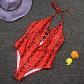 Bikini Swimwear European and American Fashion Snakeskin Leopard Print Belly Strap One-Piece Swimsuit