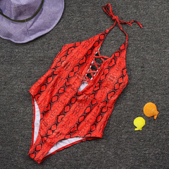 Bikini Swimwear European and American Fashion Snakeskin Leopard Print Belly Strap One-Piece Swimsuit