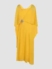 Elegant chiffon dress with diamond waist and hem slit