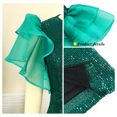 Women Green Dress Sequin Bodycon Party Sheath Sexy Ruffle Sleeve Spring Summer Birthday Celebrity Gowns African Big Size 3XL 4XL