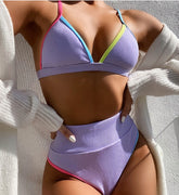European and American bikini sexy solid color patchwork swimsuit simple fashion Amazon swimsuit