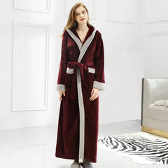 Sexy contrast color hooded bathrobe autumn and winter flannel coral fleece men's nightgown thickened and lengthened couple bathrobes women