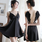 Women's nightgown lingerie with deep V halter pajamas peacock feather satin home suit
