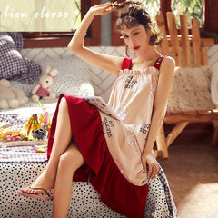 Summer Big Size Nightdress Sling Sleepwear Nightgown Sexy Cotton Lingerie Long Nightgown Ladies Homewear Sleeveless pijama
