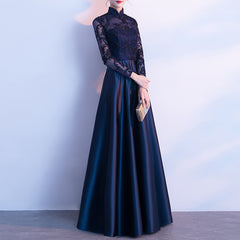 Ladies stand-up collar satin long-sleeved banquet evening dress L521