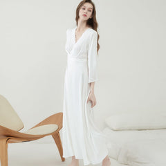 QWEEK Satin Fancy Nightgown Silk Dress Women Lace Sleepwear Vintage Nightie Long Dressing Gown Bride Wedding