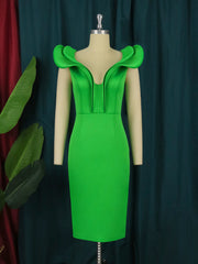 European and American elegant ladies V-neck stitching fringed high waist back slit party evening dress