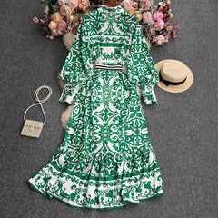 فستان للسيدات بطبعات زهور على طراز المحكمة الأوروبية والأمريكية