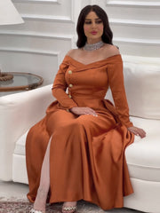 One-shoulder Orange Elegant Waist Dress