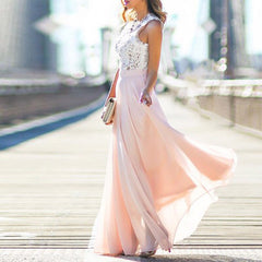 فستان الشاطئ المجوف للسيدات بوهو بدون أكمام فساتين الحفلات الطويلة