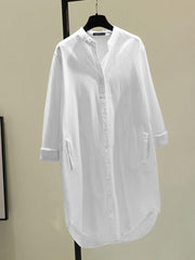 Women Solid Long Tops White Lapel Blusas Fashion Cotton Linen Blouse OL Tunic ZANZEA Casual Baggy Shirts