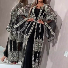 Abaya Muslim Dress Luxury High Class Sequins Embroidery Lace Ramadan Kaftan Islam Kimono Women Black Maxi Dress