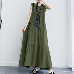 Summer Sundress Women Elegant Maxi Long Dress 2022 ZANZEA Casual O Neck Sleeveless Party Vestidos Robe Femme Ruffles Dresses 5XL