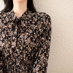 Chiffon floral dress women's autumn dress 2022 new style waist show slim temperament vintage light cooked wind pleated long skirt