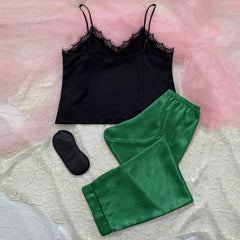 Women's sexy sleeveless home pajamas, lace suspenders, trousers, home clothes, silk light and breathable nightdress