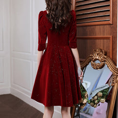 Ladies V-neck Sleeve Velvet Fashion Banquet Birthday Party Evening Dress LX476