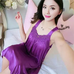 Ice silk sling nightdress thin pajamas women summer Korean style lace sweet vest skirt home service