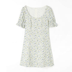 Chic A Line Summer Mini Dress Women Floral Print Ruffle Short Sleeve Beach Dresses Female O Neck Boho Sundress With Belt