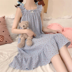 Young Girl Sweet Nightdress Spring Summer Shortless Sleeve Nightgowns & Sleepshirts Women Sleepwear Style Outwear