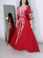 Red Chiffon and Silver Embroidered Dress
