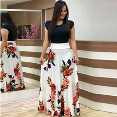 women autumn dress patchwork vintage floral long dresses casual o-neck long sleeve boho party dress