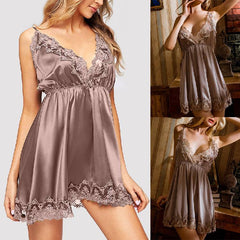 Lace Nightdress For Women V Neck Sleepwear Silk Nightgown Sleeveless Nightdress Ladies Nightwear Summer Homewear Nightgowns