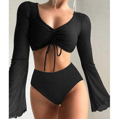 European and American swimsuit women's sexy long-sleeved blouse split bikini swimsuit