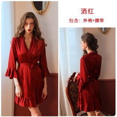 سر الحب البرتقالي درجة الحرارة غرفة خاصة منامة مثير الرغبة الحرير لوتس الأصفاد سترة رداء الخارجي ثوب النوم