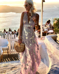 2023 الأوروبية والأمريكية الربيع والصيف جديد مثير الخامس الرقبة البرنز فستان غير رسمي عطلة حفلة المرأة تنورة كبيرة