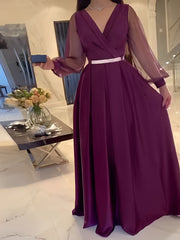 Elegant rose purple waisted white satin dress