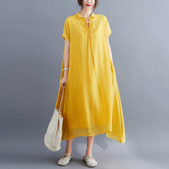 Ladies summer plus size women's clothing fat mm loose and thin cover belly lapel tie light and elegant dress women's midi skirt