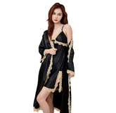 European and American wind and ice silk mid-length nightgown women's spring and summer thin sexy lace with chest pad nightdress home service