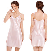Satin Nightshirts Sexy Nightdress Spaghetti Strap Negligee Nightgown Chemise Slip with Deep V Neck