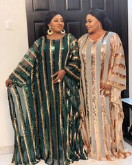 African national costume gown dress large net yarn embroidered front and rear sequins with elastic vest long skirt