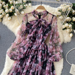 Flowers Series Elegant Dress Niche Light Chiffon Elegant Holiday Dress Autumn Dress