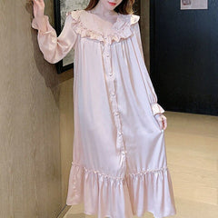 Nightgowns Women Autumn New French Style Sexy Solid Ruffles Long Sleeve Sleepwear Classy Casual Lounge Soft Sweet Homewear