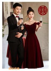 One-shoulder red wedding toast bride engagement dresssmall back door autumn and winter