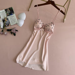 V-Neck Nightgown Lady Sleepdress Sexy Nightwear Sleeveless Backless Intimate Lingerie Satin Summer Home Dressing Gown