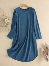 ZANZEA Women Elegant Dresses Solid O-Neck Long Sleeve Vintage Knee Length Dress Fashion Holiday Casual Loose Ladies Vestido Plus Size