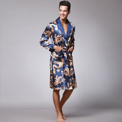 Nightgown silk ice silk men's pajamas men's long-sleeved nightgown bathrobe home clothes