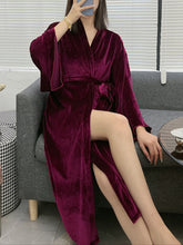 Autumn and winter women's thick warm fashion single robe long gold velvet nightgown