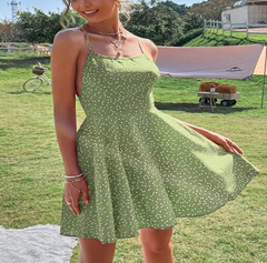 New Printed Summer Dress Confetti Heart Printed Cross Lace Backless Dress Printed Boho Beach Dress Summer Dress