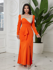 Orange Elegant Chest Hot Diamond Waist Dress