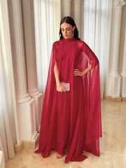 Red Chiffon Paneled Dress