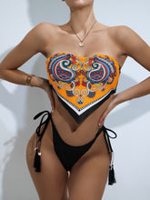 European and American bellyband bikini new printed swimwear tassel strap multicolor independent station swimsuit