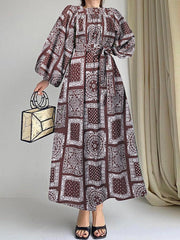 ZANZEA فستان طويل أنيق بياقة مربعة للنساء عتيق بطبعة بيزلي وأكمام منتفخة فساتين حفلات ربيعية فضفاضة غير رسمية