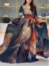 Printed rendering ink waist elegant dress