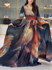 Printed rendering ink waist elegant dress