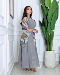 Grey Textured Print Panel Dress